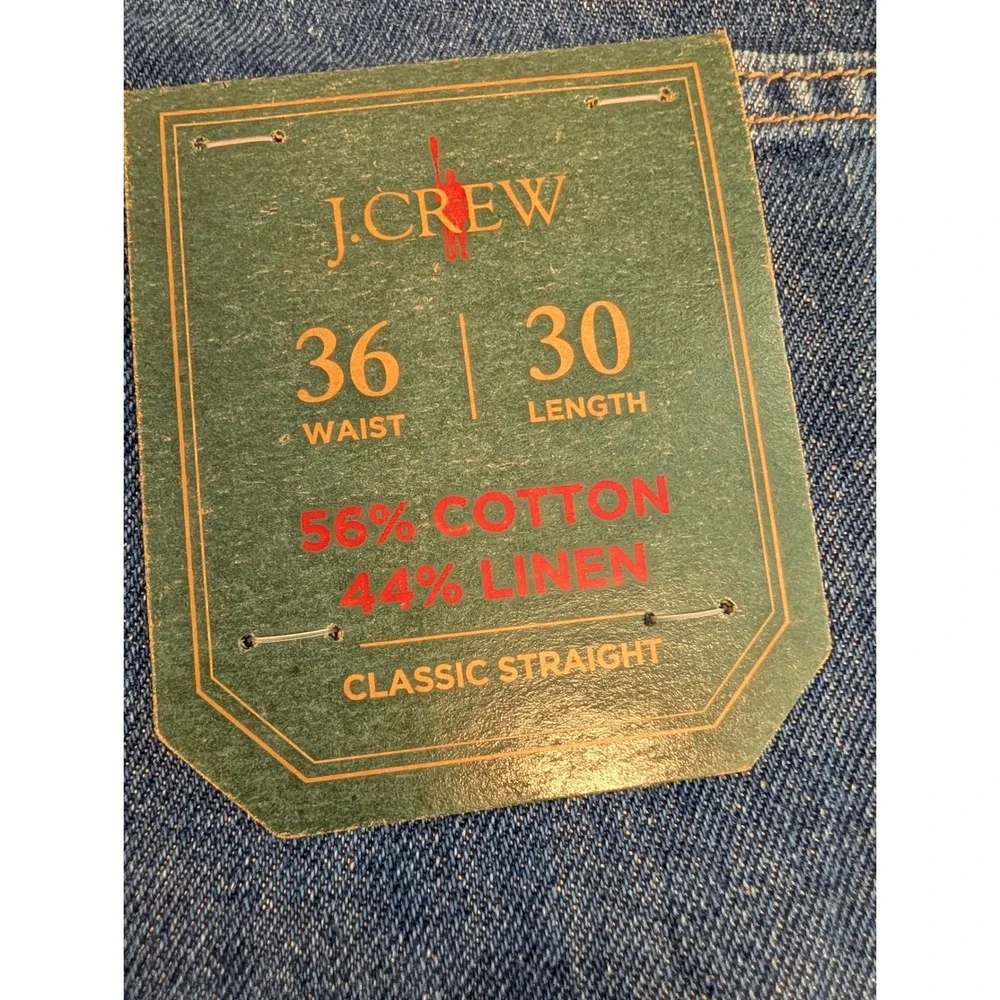 J.Crew Classic Summer Weight Jeans Mens 36x30 Blue Cotton Linen NWT Orig $178